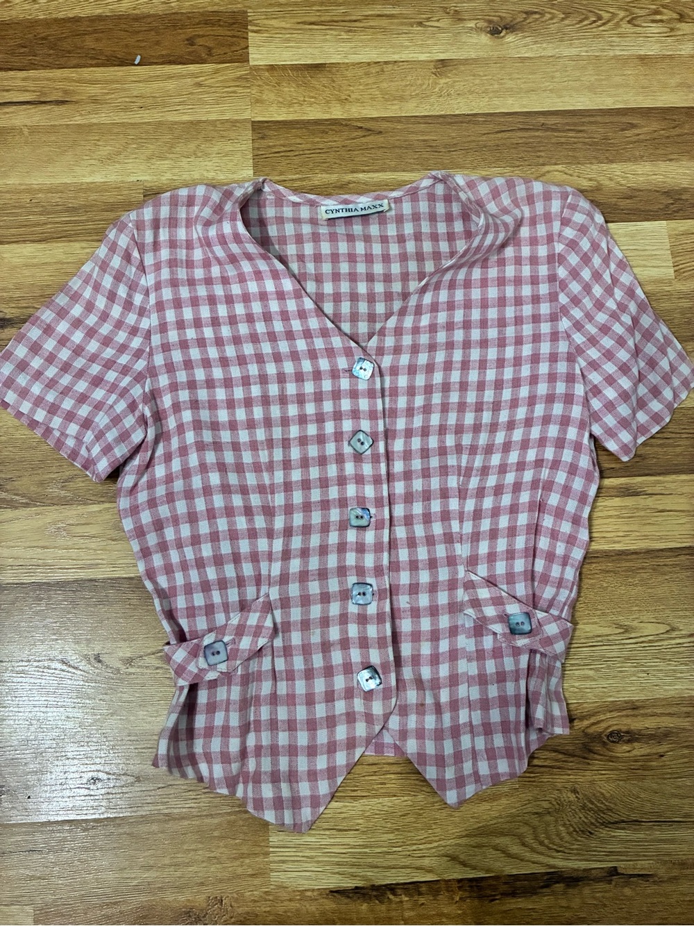 Cynthia Rowley Pink and Cream Gingham Button Front Blouse